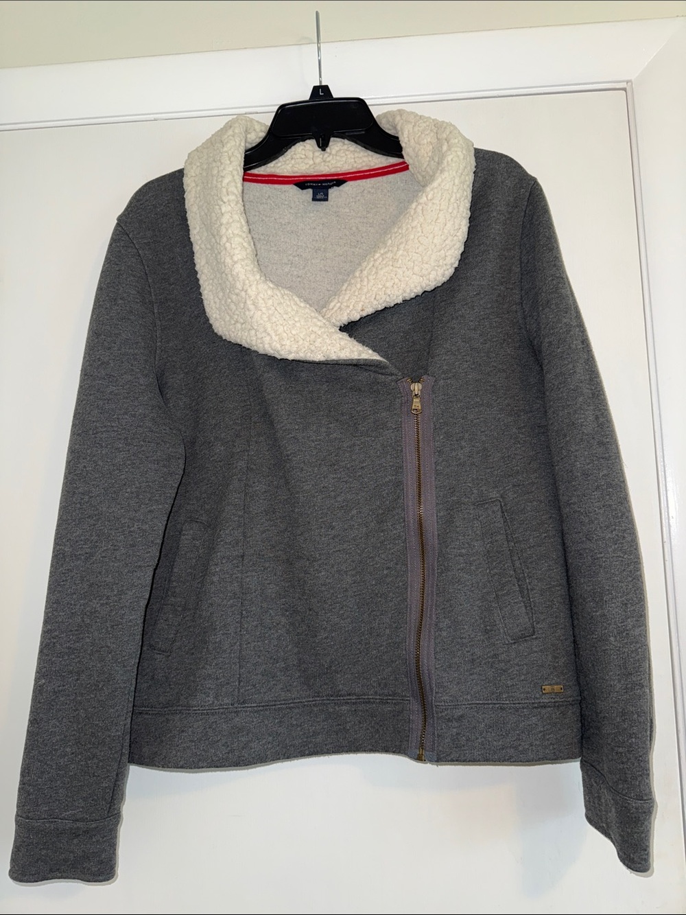 Tommy Hilfiger Grey Sherpa-Lined Collar Zip Sweatershirt Jacket